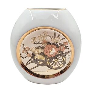 Art of Chokin Japanese Vase 24K Gold Silver Gilded Flower Cart Ceramic 5in N4
